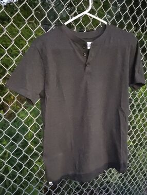 Kangol Black Short-Sleeve Henley Part Button Up